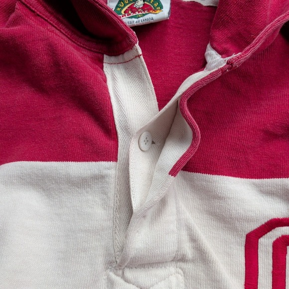 VTG 90s Cornell University Barbarian Rugby Hooded Shirt Mens M Red White READ - Picture 6 of 16